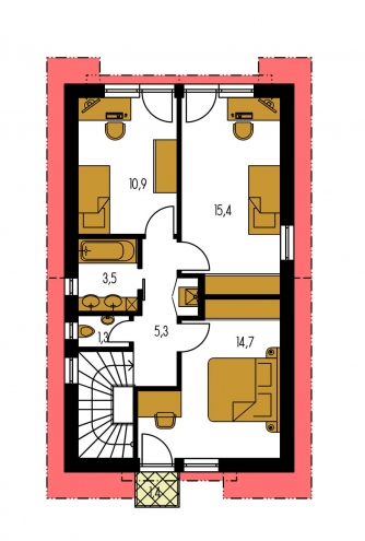 Spiegelverkehrter Entwurf | Grundriss des Obergeschosses - PREMIER 152